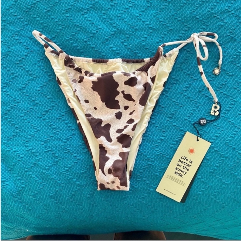NWT Blackbough Swim Penny Chocolate Milk Brown Cow Print Tie Bikini Bottom - Picture 3 of 4